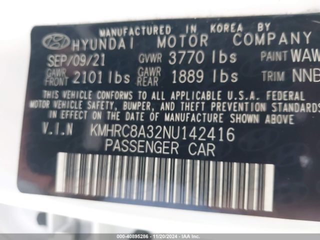 KMHRC8A32NU142416 Hyundai Venue Sel