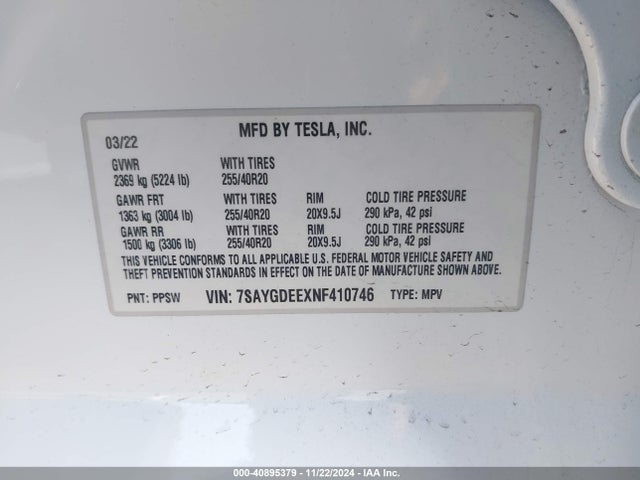2022 TESLA MODEL Y 7SAYGDEEXNF410746 Photo 8