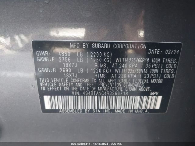 4S4BTANC4R3266718 Subaru Outback Limited