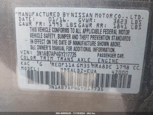 3N1AB7AP4GY217735 Nissan SENTRA SV