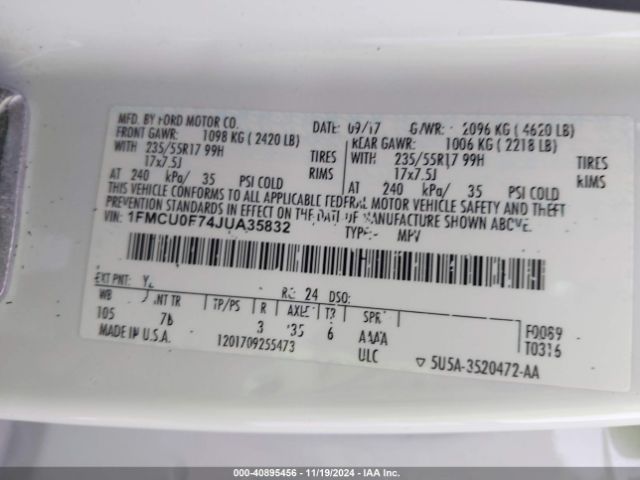 2018 FORD ESCAPE 1FMCU0F74JUA35832 Photo 8