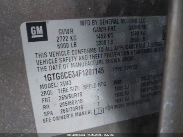 1GTG6CE34F1201145 GMC CANYON SLT