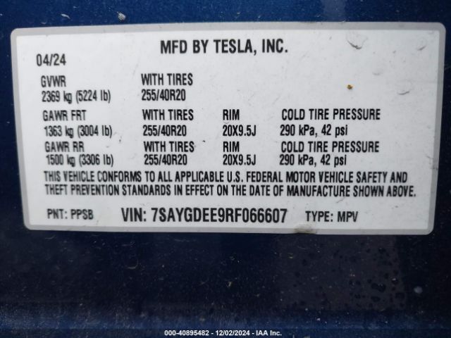 7SAYGDEE9RF066607 Tesla Model Y Long Range Dual Motor All-wheel Drive