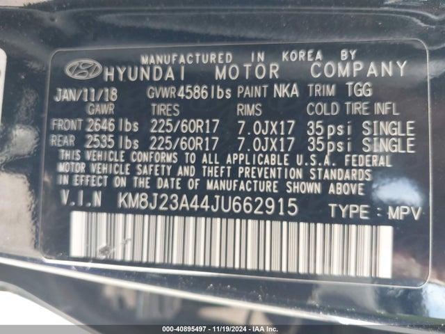 Hyundai TUCSON SE 2018 KM8J23A44JU662915 Image 9