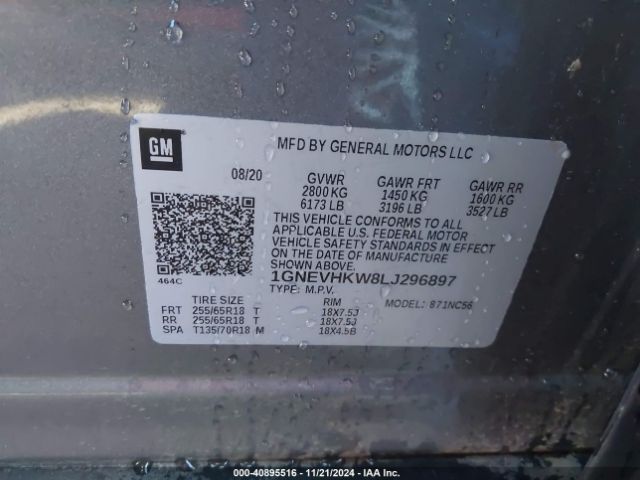 1GNEVHKW8LJ296897 Chevrolet Traverse Awd Lt Leather