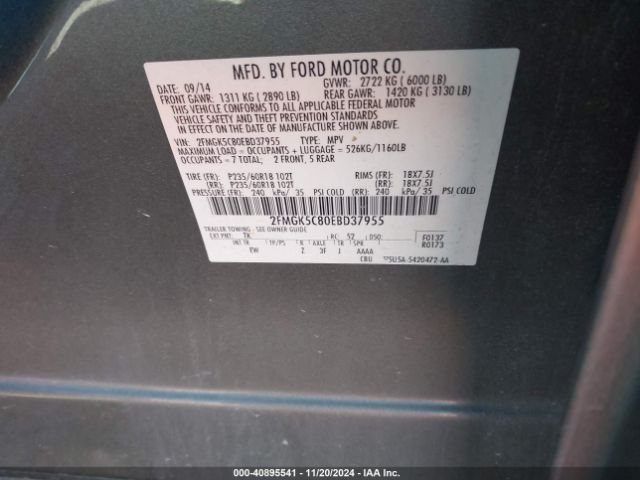 2FMGK5C80EBD37955 Ford FLEX SEL