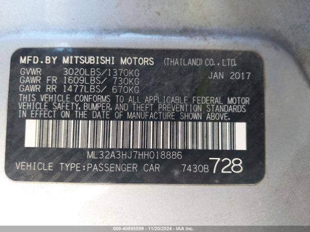 2017 MITSUBISHI MIRAGE ML32A3HJ7HH018886 Photo 8