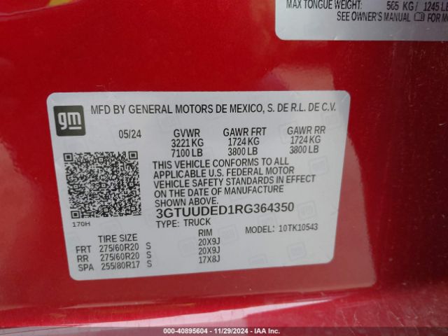 3GTUUDED1RG364350 GMC Sierra 1500 4wd  Short Box Slt