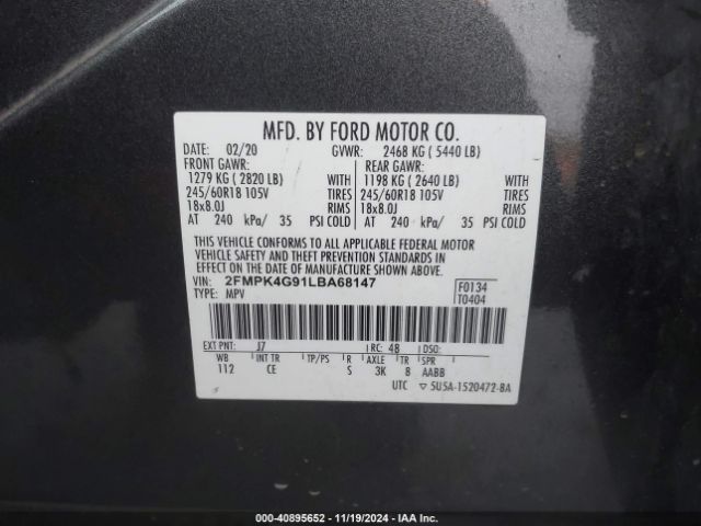 2FMPK4G91LBA68147 Ford EDGE SE