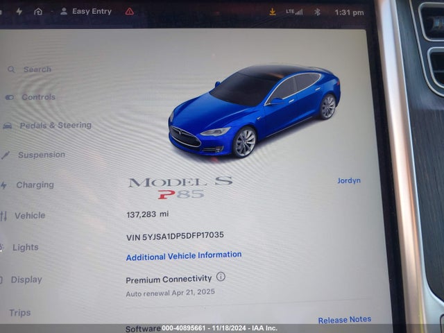 2013 TESLA MODEL S 5YJSA1DP5DFP17035 Photo 6