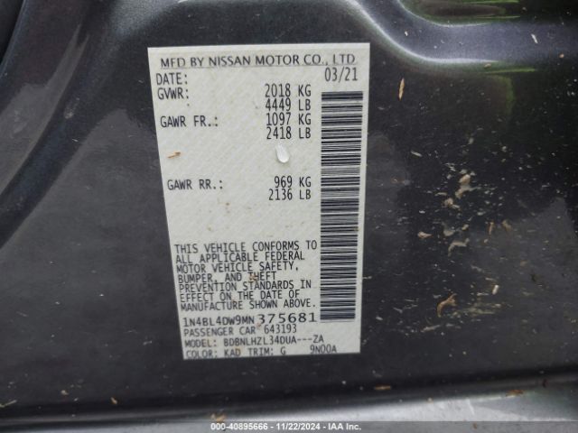 1N4BL4DW9MN375681 Nissan Altima Sv Intelligent Awd