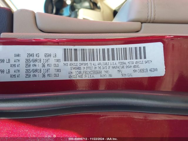1C4RJFBG1KC593600 Jeep Grand Cherokee Limited 4x4