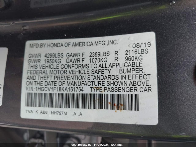 Honda ACCORD LX 2019 1HGCV1F18KA161764 Image 9