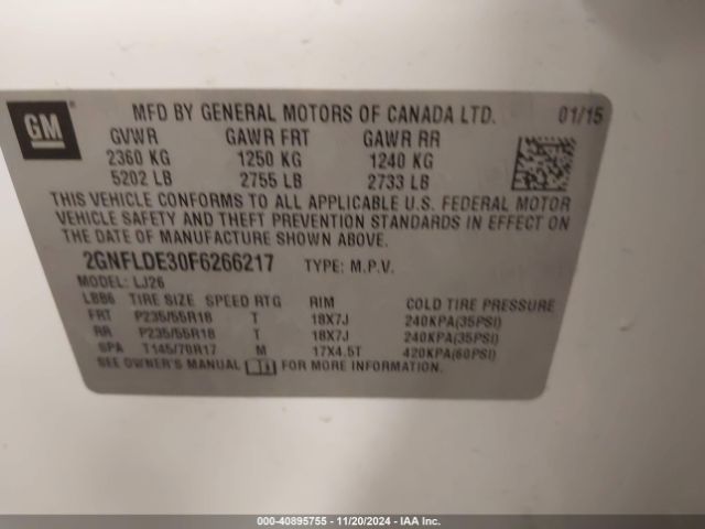 2GNFLDE30F6266217 Chevrolet Equinox Ltz