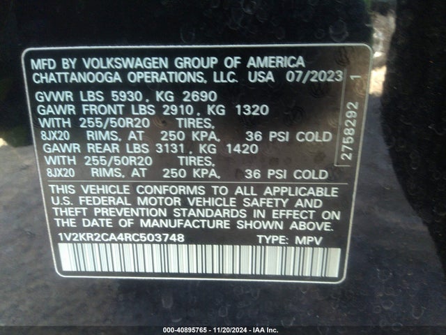 1V2KR2CA4RC503748 Volkswagen Atlas 2.0t Se W/technology