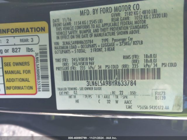 3LN6L5A98HR633784 Lincoln Mkz Premiere