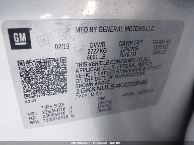 1GKKNULS4KZ233946 GMC Acadia Slt-1