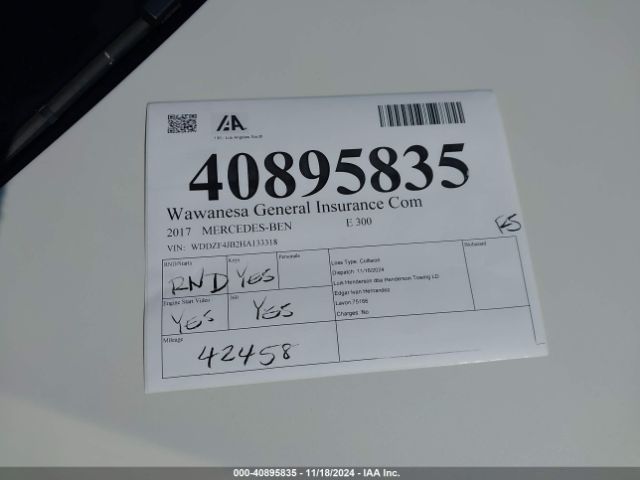 WDDZF4JB2HA133318 Mercedes-Benz E 300