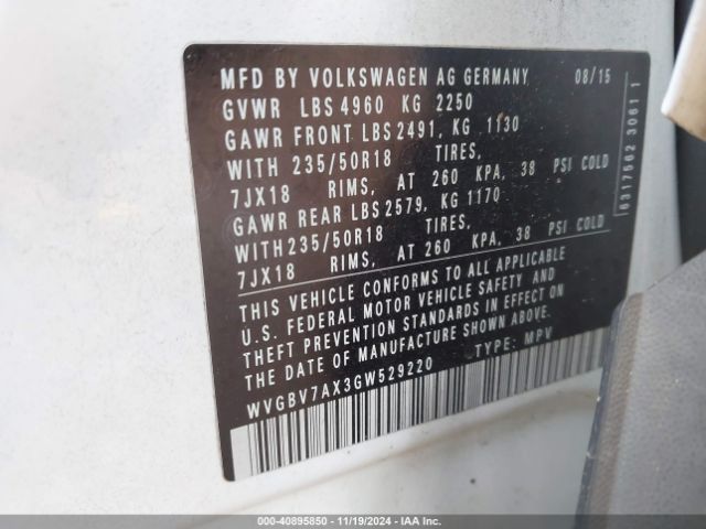 WVGBV7AX3GW529220 Volkswagen TIGUAN SE