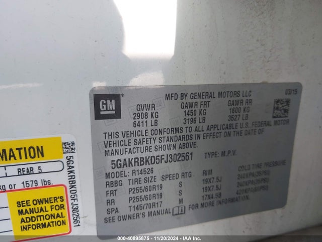 Buick Enclave Leather 2015 5GAKRBKD5FJ302561 Image 9