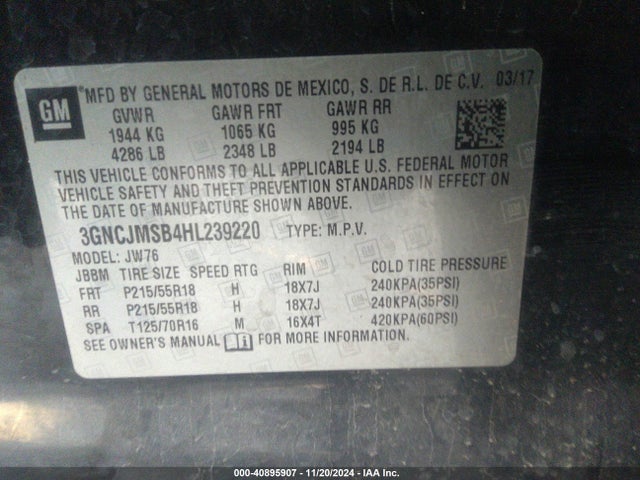 3GNCJMSB4HL239220 Chevrolet Trax Premier