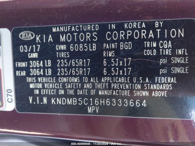 KNDMB5C16H6333664 KIA SEDONA LX
