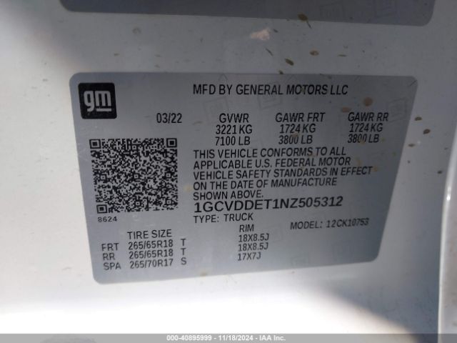 1GCVDDET1NZ505312 Chevrolet Silverado 1500 4wd  Standard Bed Lt