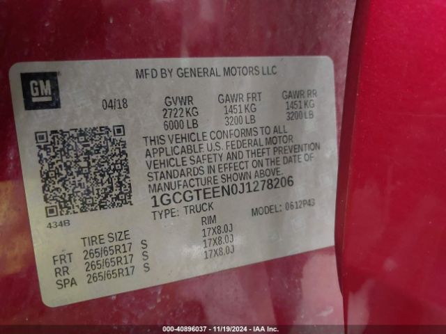 1GCGTEEN0J1278206 Chevrolet Colorado Zr2