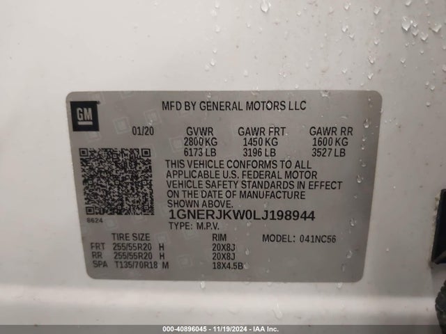 Chevrolet Traverse Fwd Rs 2020 1GNERJKW0LJ198944 Image 9