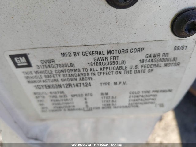 2002 CADILLAC ESCALADE 1GYEK63N12R147124 Photo 8