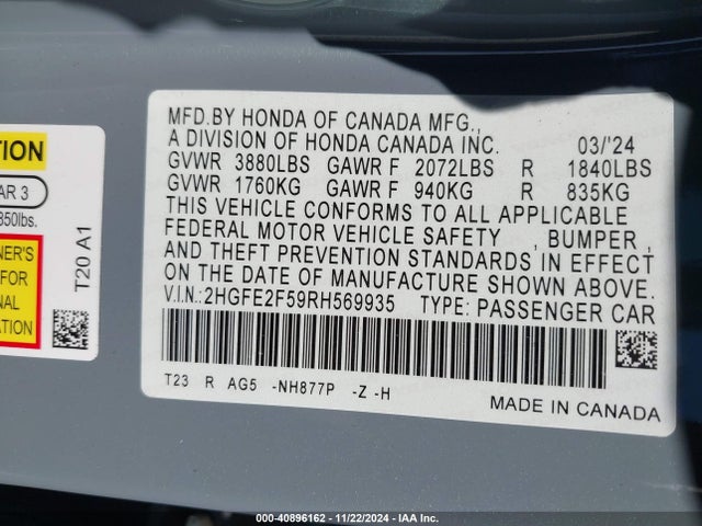 Honda Civic Sport 2024 2HGFE2F59RH569935 Image 9