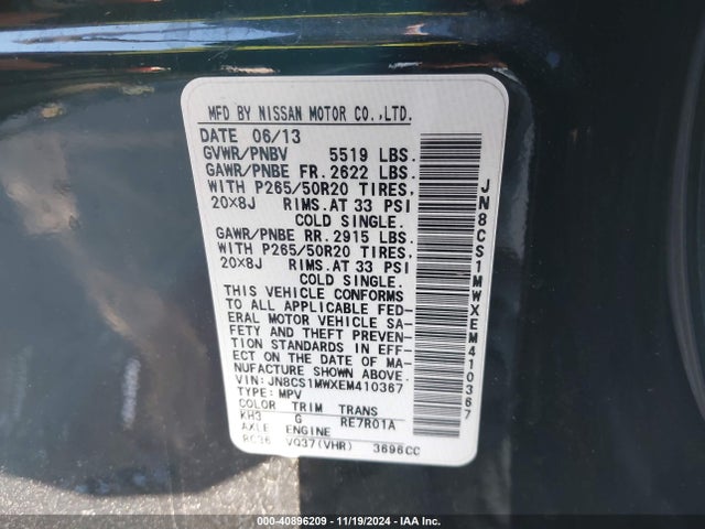 Infiniti 2014 2014 JN8CS1MWXEM410367 Image 9
