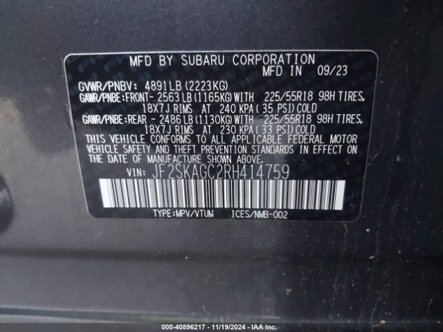 JF2SKAGC2RH414759 Subaru Forester Sport