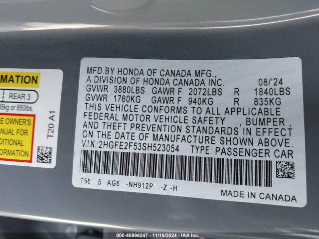 Honda Civic Sport 2025 2HGFE2F53SH523054 Image 9