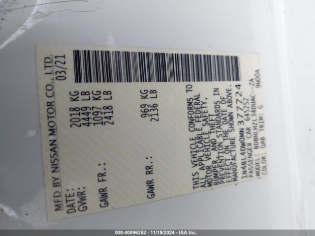 1N4BL4DW0MN377724 Nissan Altima Sv Intelligent Awd