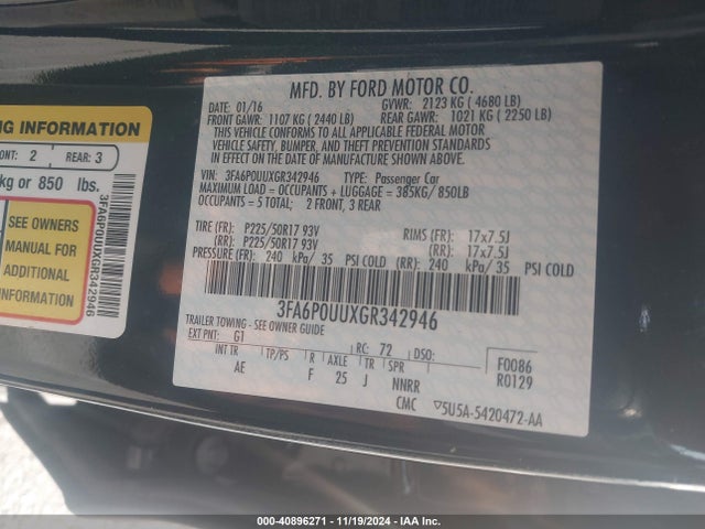 Ford Fusion Hybrid S 2016 3FA6P0UUXGR342946 Image 9