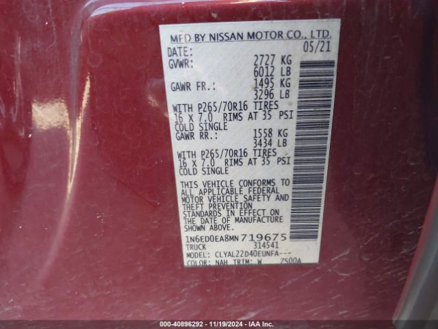 1N6ED0EA8MN719675 Nissan Frontier Sv 4x2