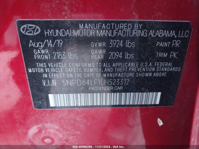 5NPD84LF1LH523312 Hyundai ELANTRA SEL
