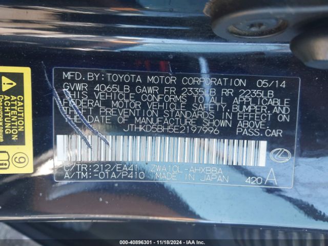 JTHKD5BH5E2197996 Lexus CT 200H