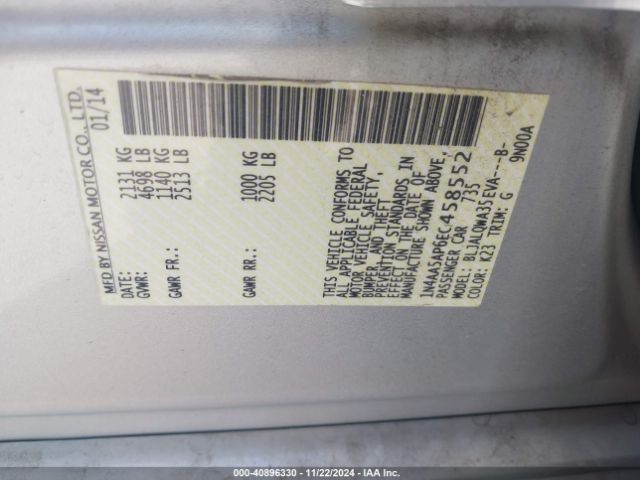 1N4AA5AP6EC458552 Nissan Maxima 3.5 S/3.5 Sv