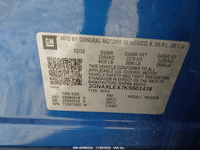 Chevrolet EQUINOX LT 2019 3GNAXLEX7KS601478 Image 9