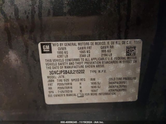 3GNCJPSB4JL215202 Chevrolet Trax Lt