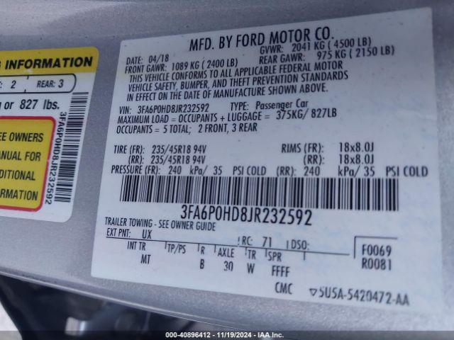 3FA6P0HD8JR232592 Ford FUSION SE