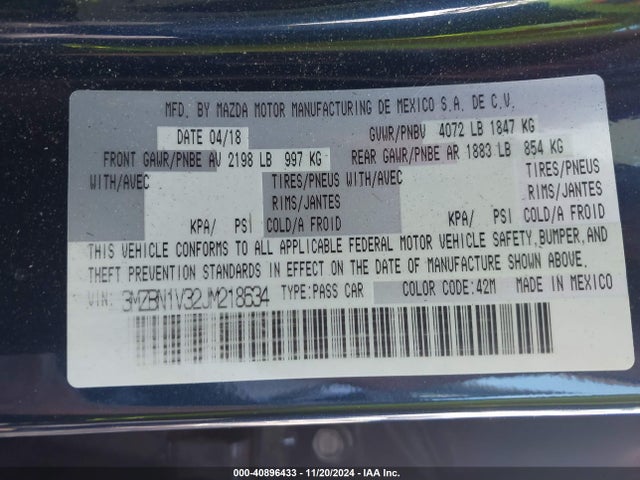 3MZBN1V32JM218634 Mazda Mazda3 Touring