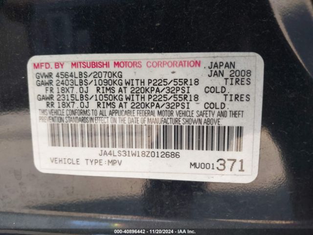 2008 MITSUBISHI OUTLANDER JA4LS31W18Z012686 Photo 8