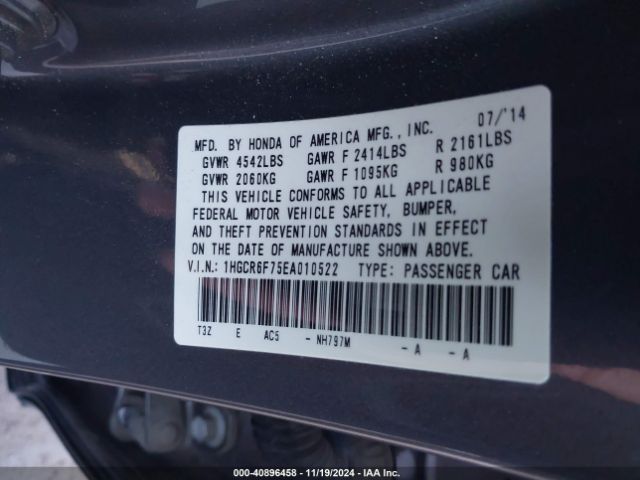 1HGCR6F75EA010522 Honda Accord Hybrid Touring