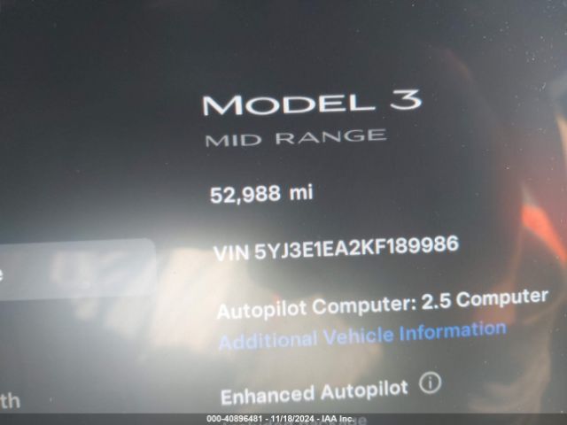 5YJ3E1EA2KF189986 Tesla Model 3 Long Range/mid Range/standard Range/standard Range Plus