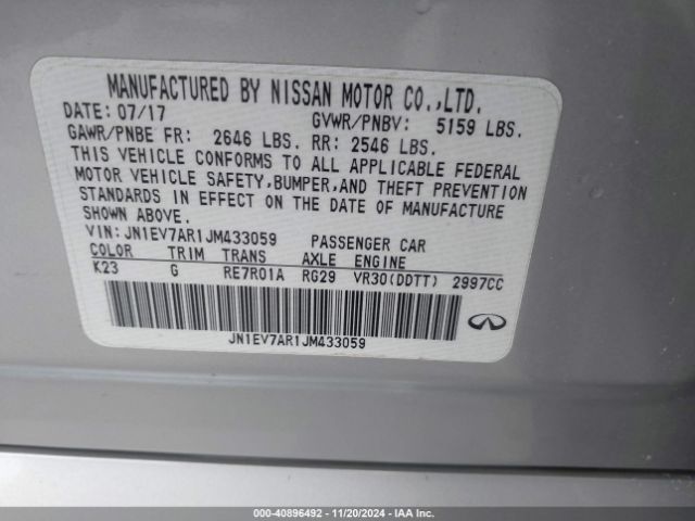 JN1EV7AR1JM433059 Infiniti Q50 3.0t Luxe