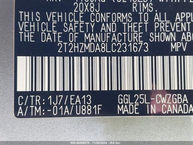 2T2HZMDA8LC231673 Lexus RX 350