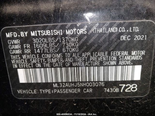 ML32AUHJ5NH003076 Mitsubishi Mirage Es/le
